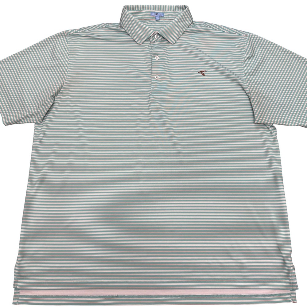 GenTeal Polo Shirt Mens XXL Teal White Tan Striped Performance Golf Short Sleeve